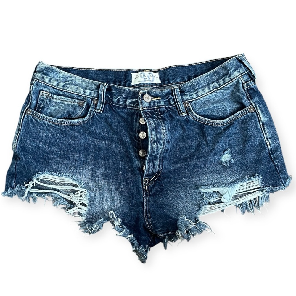 Free People We the Free Denim Cutoff Short LOVING GOOD VIBRATIONS Womens 30 blue